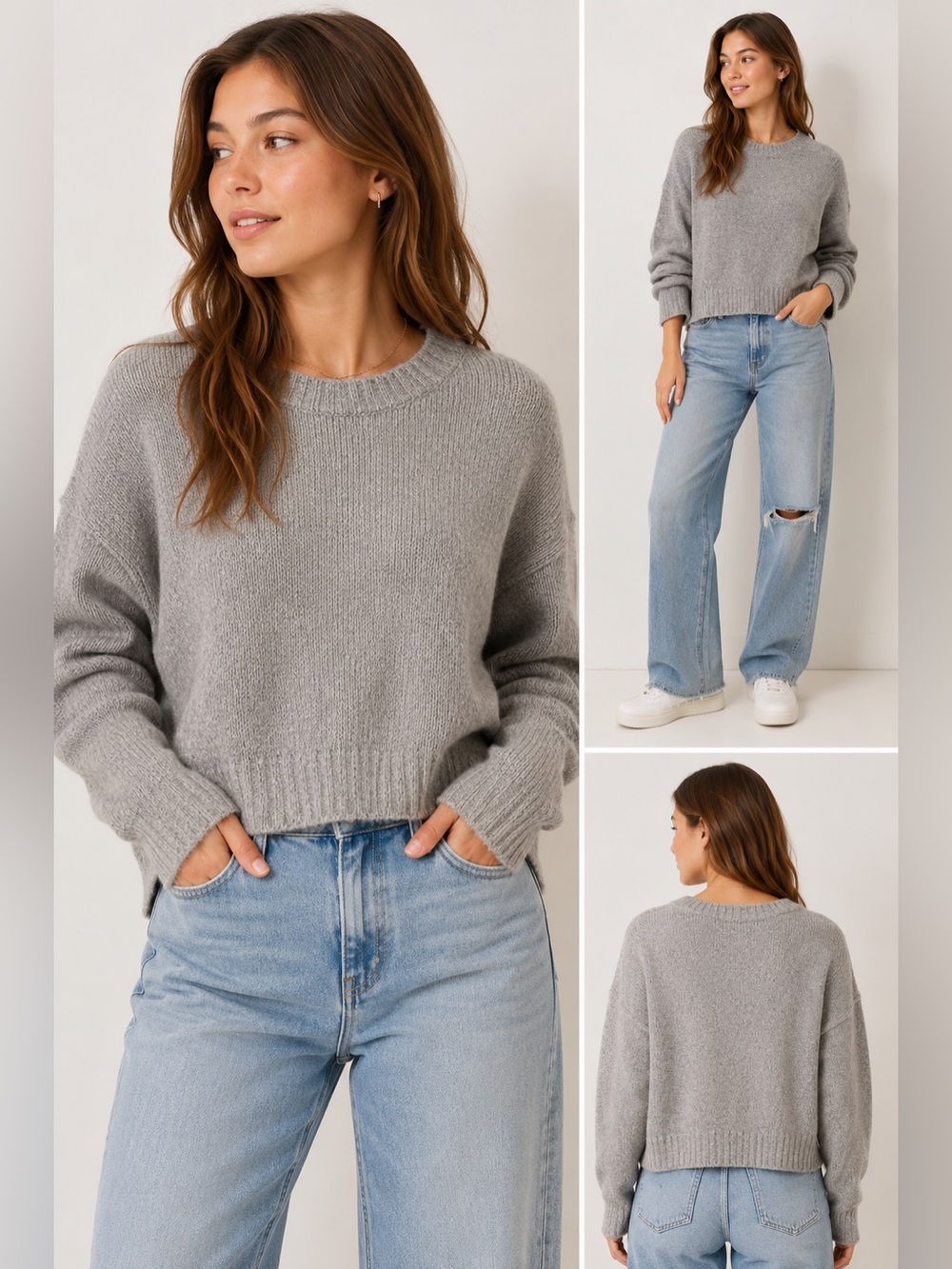 American Eagle Gray Wool Alpaca Blend Metallic Crew Neck Sweater Women’s Small